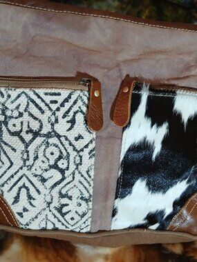MYRA BAG NWT VNTG 1 OF A KIND MESSENGER-PURSE CANVAS & COWHIDE LEATHER 2 TONED!!